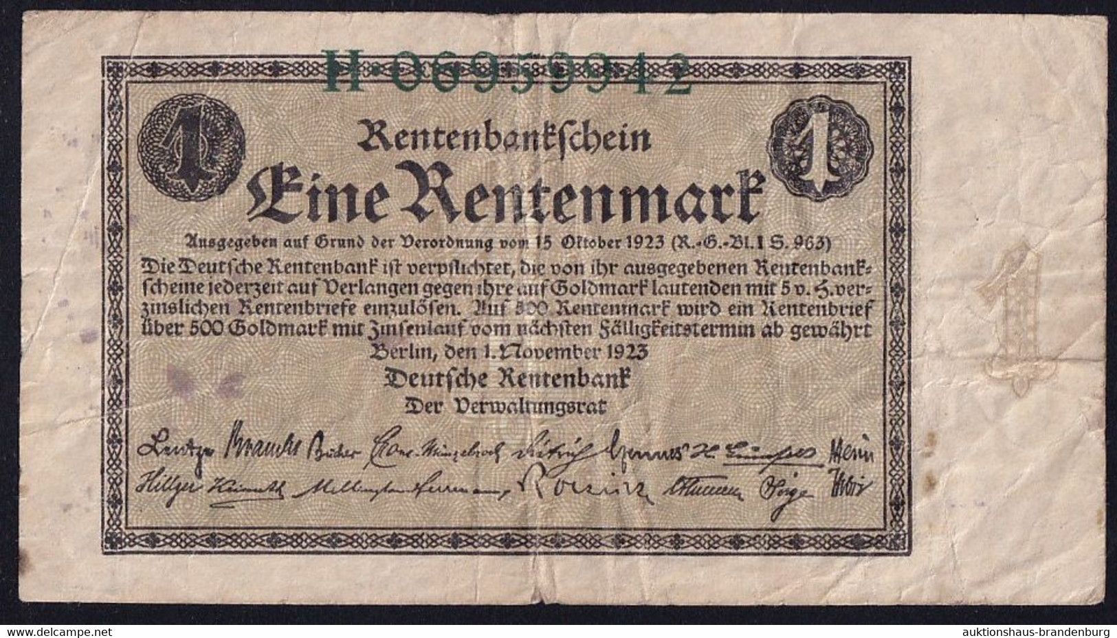 1 Rentenmark 1.11.1923 - Serie H - Dt. Rentenbank (DEU-199) - 1 Rentenmark