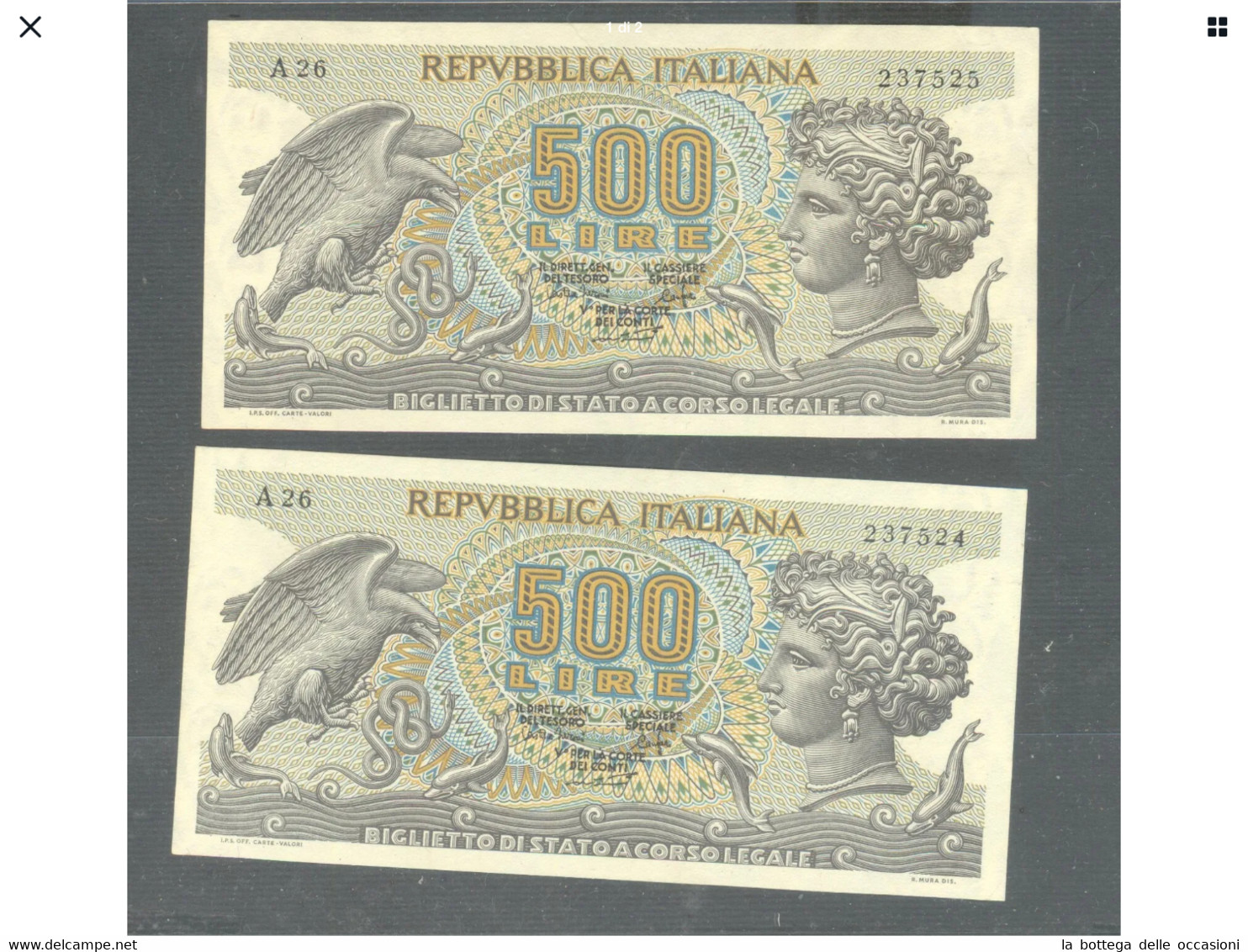 Italia  Repubblica Coppia Banconote Consecutive Del Re 500 Aretusa Decreto 1975 Rare Fds - 500 Lire