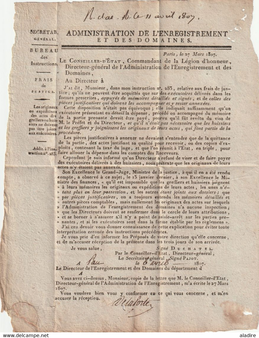 1807 -  Imprimé Plié (instructions) Vers LEMBEYE Auj. Pyrénées Atlantiques - Règne De Napoléon 1er - 1801-1848: Precursors XIX