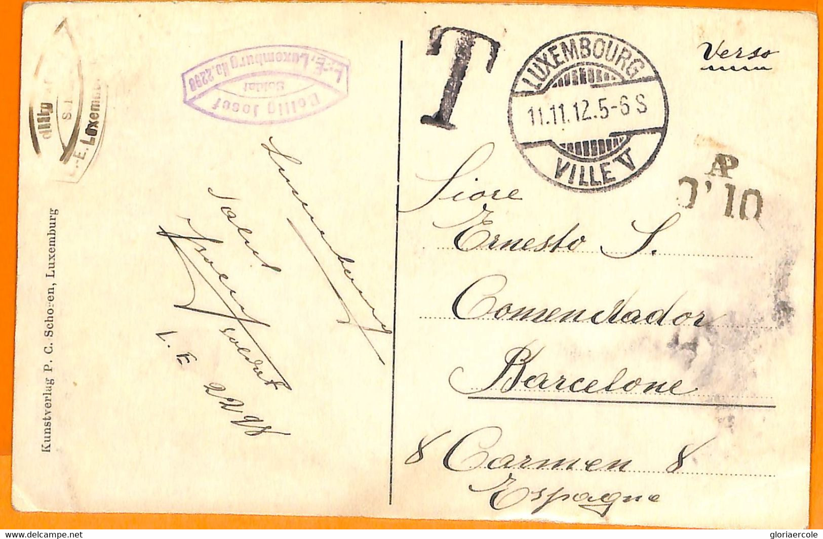 99355 - LUXEMBOURG - Postal History  -  POSTCARD  To SPAIN 1912 - TAXED! - Sonstige & Ohne Zuordnung