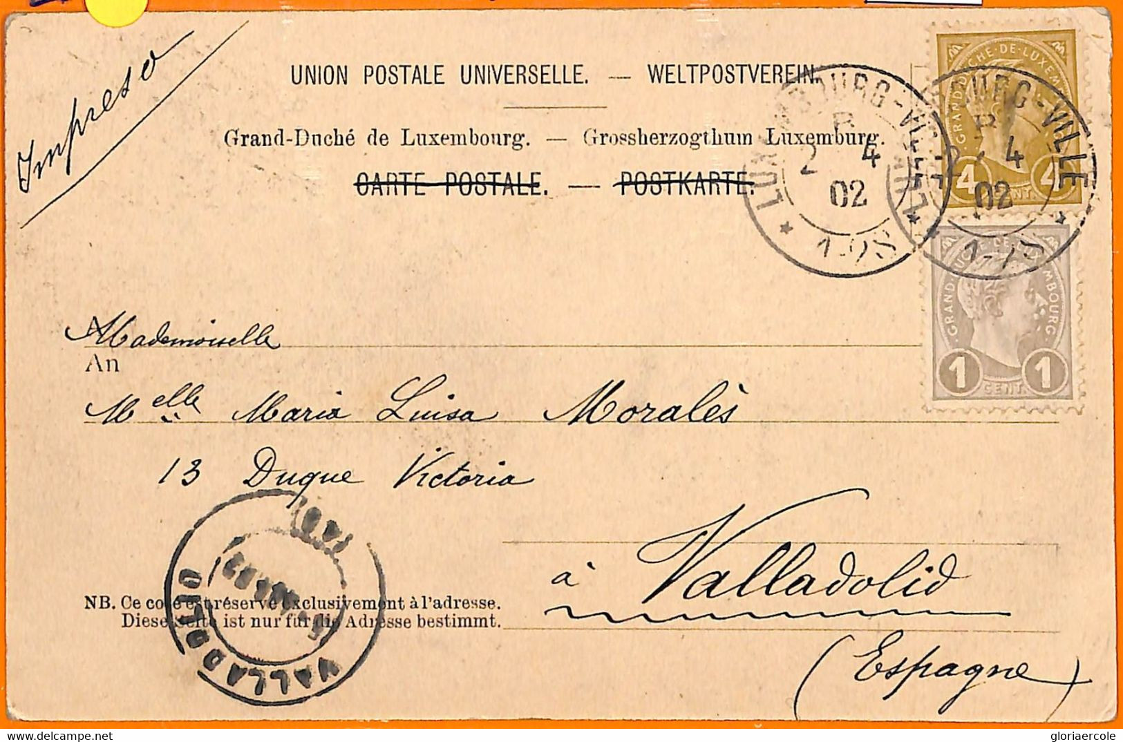 99358 - LUXEMBOURG - Postal History  -  POSTCARD  To SPAIN 1902 - Otros & Sin Clasificación