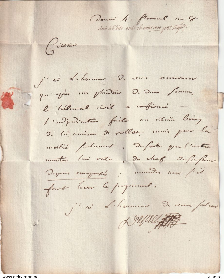 1800 -  Marque Postale 57 DOUAY DOUAI Sur Lettre Pliée Avec Correspondance Vers LILLE, Rue De La Guerre - Taxe 5 - 1801-1848: Voorlopers XIX