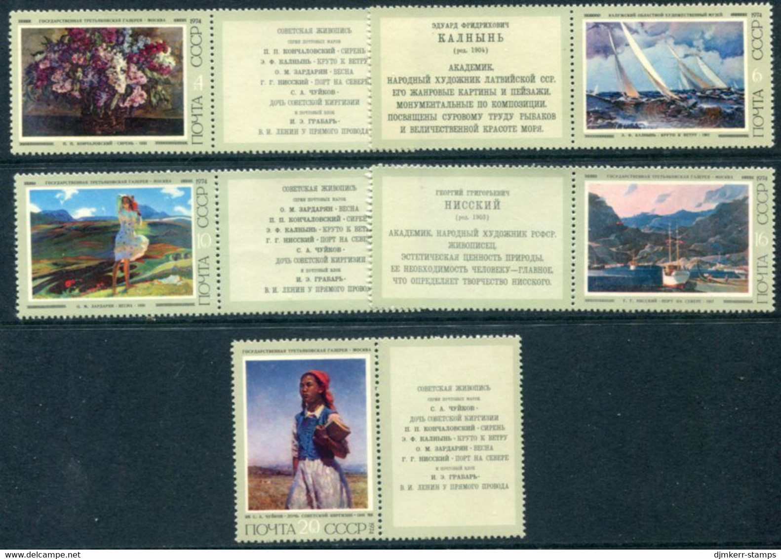 SOVIET UNION 1974 Soviet Paintings III With Labels MNH / **.  Michel 4266-70 Zf - Unused Stamps