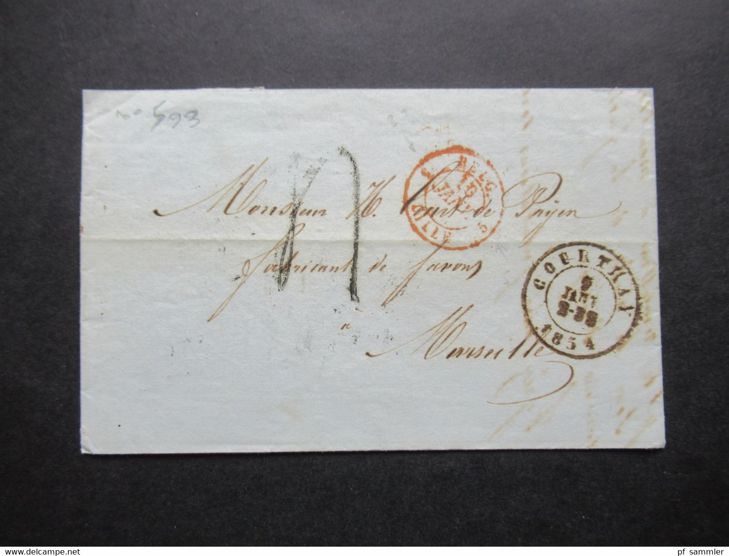 Belgien 1854 Faltbrief Mit Inhalt Stempel K2 Courthay Und Roter K2 Belg. 3 Lille 3 Rücks. K2 Mouscron Nach Marseille - 1849-1865 Medallones (Otros)