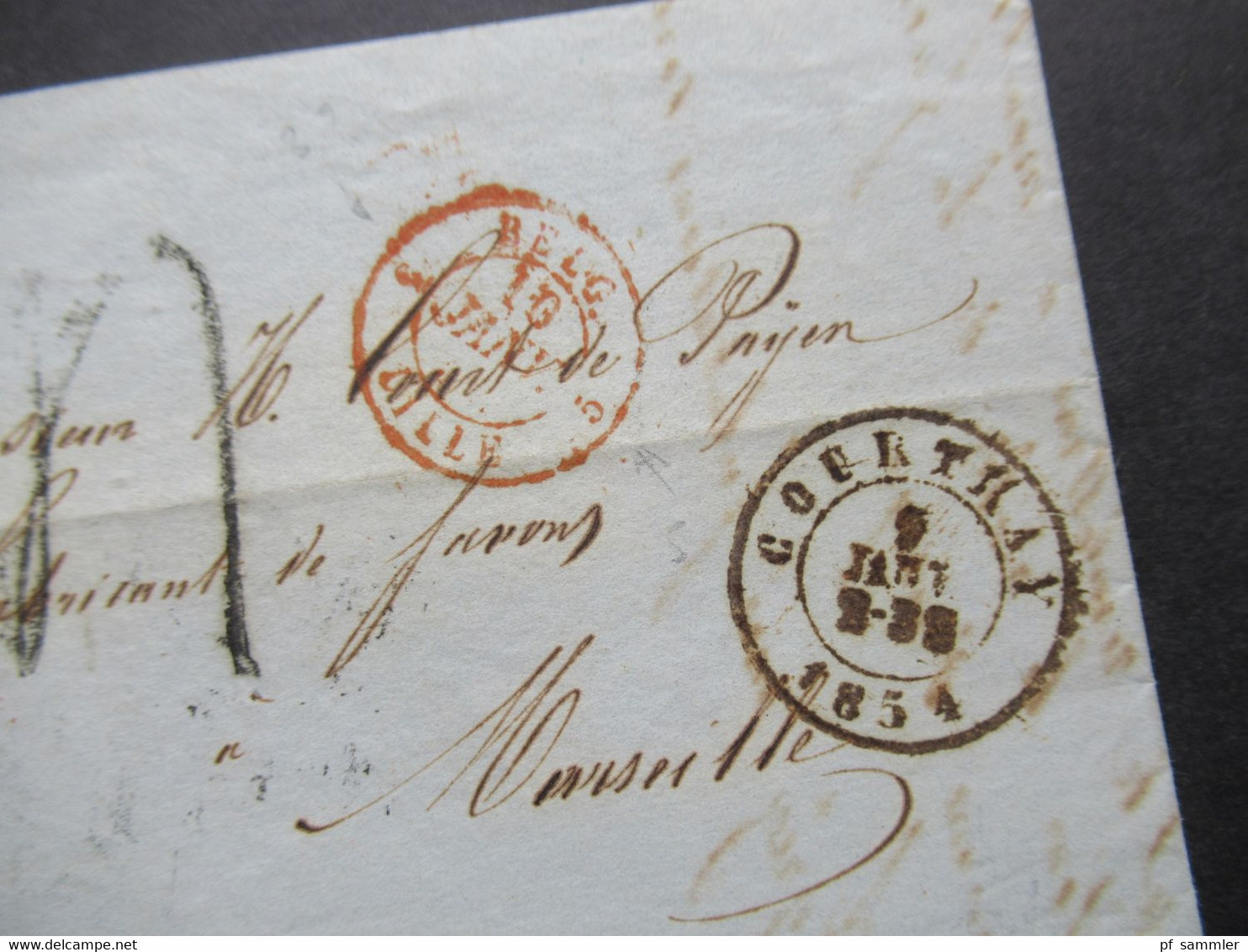 Belgien 1854 Faltbrief Mit Inhalt Stempel K2 Courthay Und Roter K2 Belg. 3 Lille 3 Rücks. K2 Mouscron Nach Marseille - 1849-1865 Medallions (Other)