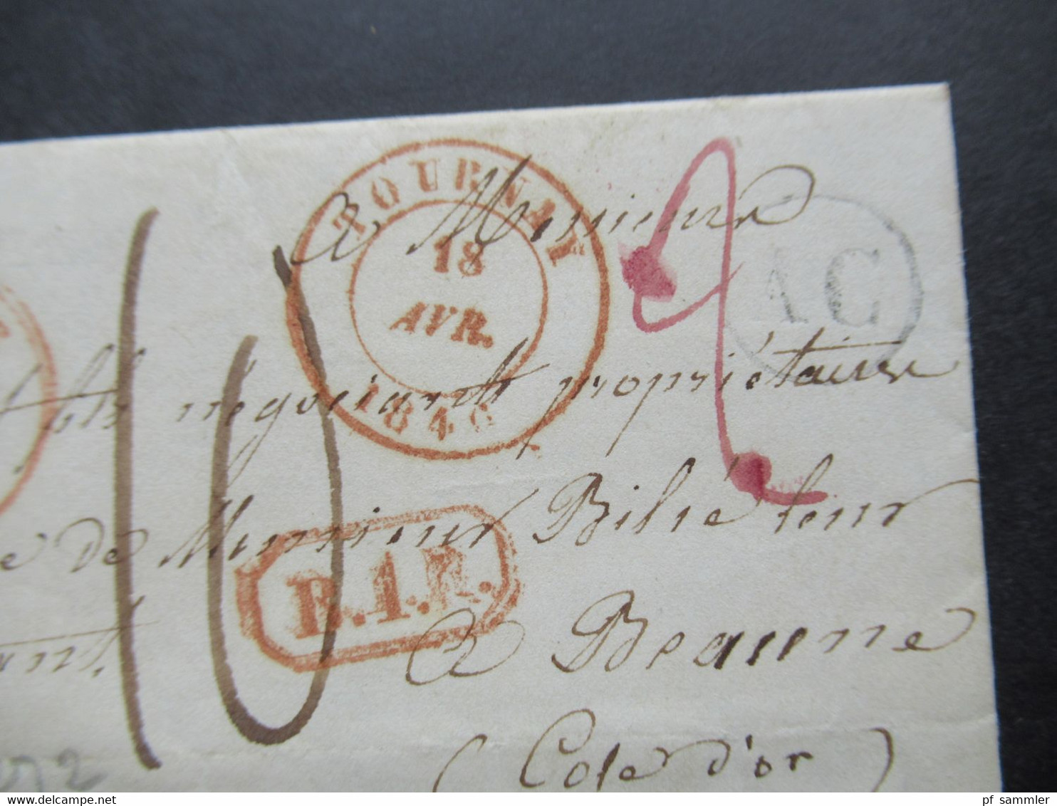 Belgien 1846 Faltbrief Mit Inhalt Rote Stempel K2 Tournay / Belgique Lille / R.4.R / Rayon Und 2x Bartaxe Davon 1x Rot - 1830-1849 (Independent Belgium)