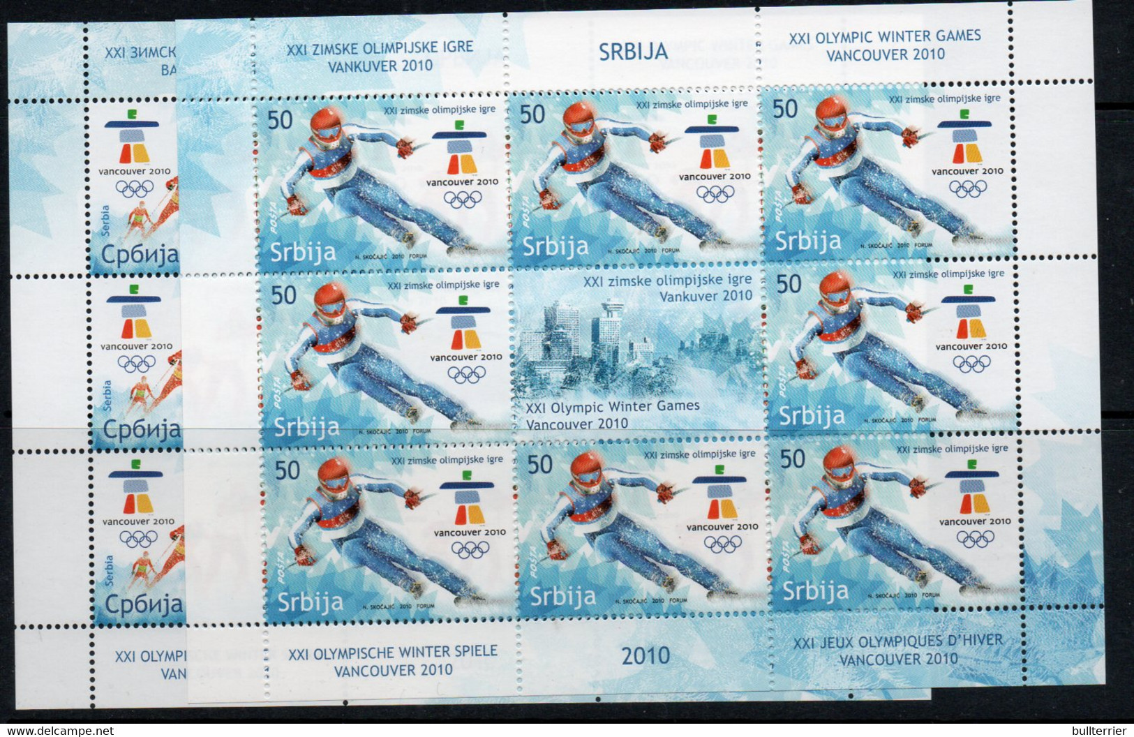 OLYMPICS  -  SERBIA - 2010  - VANCOUVER WINTER OLYMPICS SHEETLETS OF 8 + LABELS  MINT NEVER HINGED - Invierno 2010: Vancouver