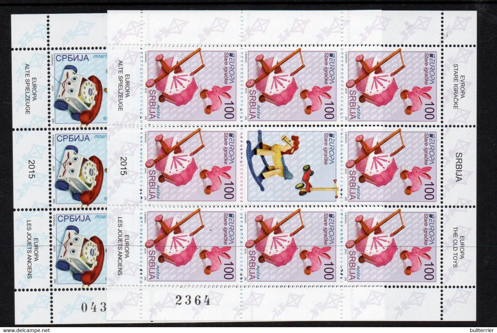 TOYS  - SERBIA - 2015 - EUROPA / TOYS SET OF 2 X  SHEETLETS OF 8 + LABELS  MINT NEVER HINGED SG CAT £55+ - Poupées