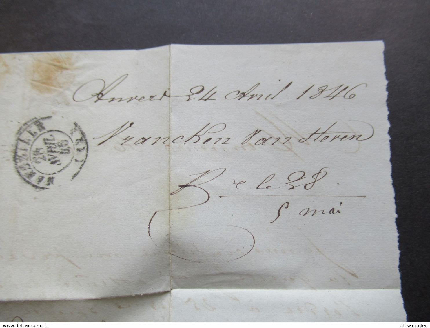 Belgien 1846 Faltbrief Mit Inhalt Stempel K2 Anvers / Schwarzer K2 Belg. 3 VALnes 3 / Bartaxe 16 Nach Barseille B.4.R. - 1830-1849 (Onafhankelijk België)