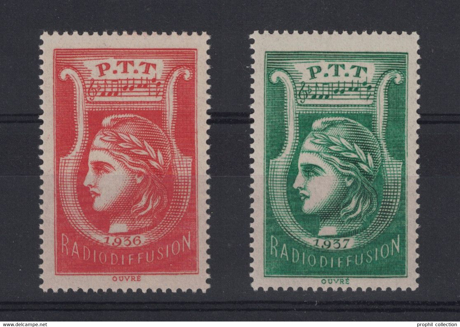 FRANCE - LOT De 2 TIMBRES FISCAUX De RADIODIFFUSION NEUF ** ULTRA LUXE 1936 (ROUGE) + 1937 (VERT) PTT FISCAL - France Radiodiffusion