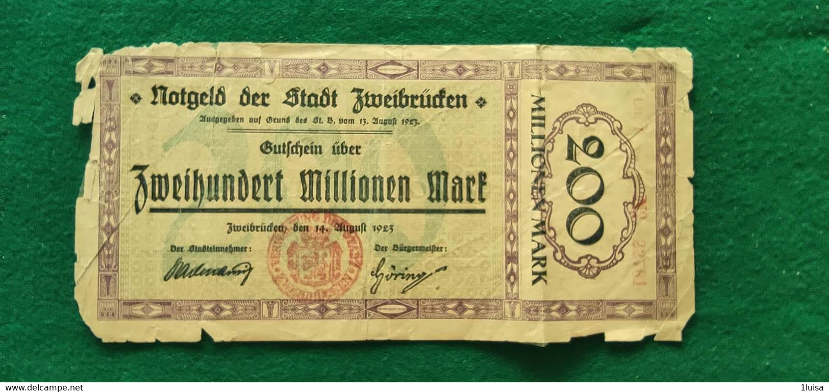 GERMANIA Zweibrücken 200 Milioni MARK 1923 - Vrac - Billets