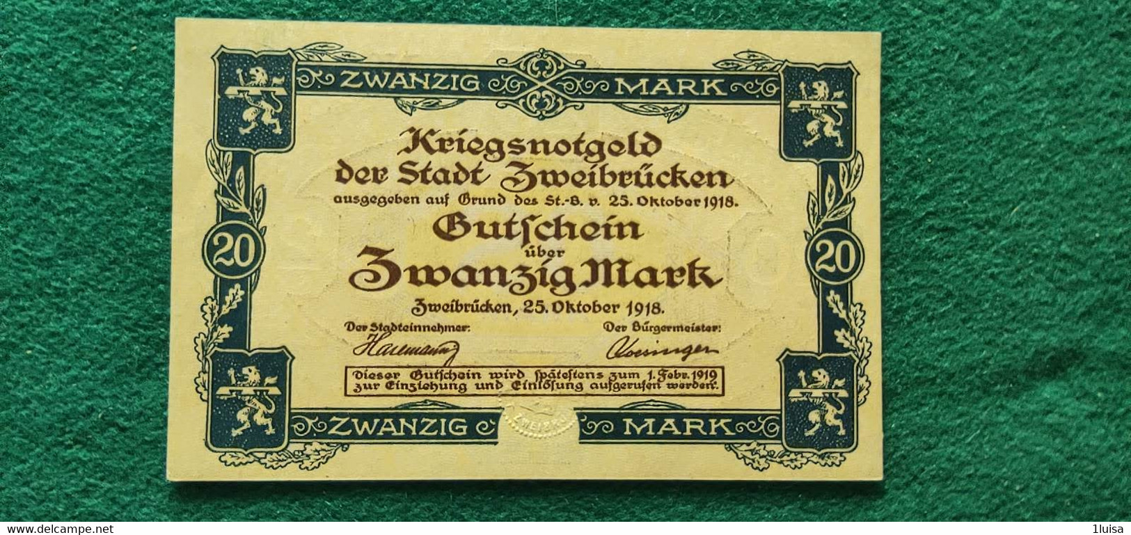 GERMANIA Zweibrücken 20 MARK 1918 - Mezclas - Billetes