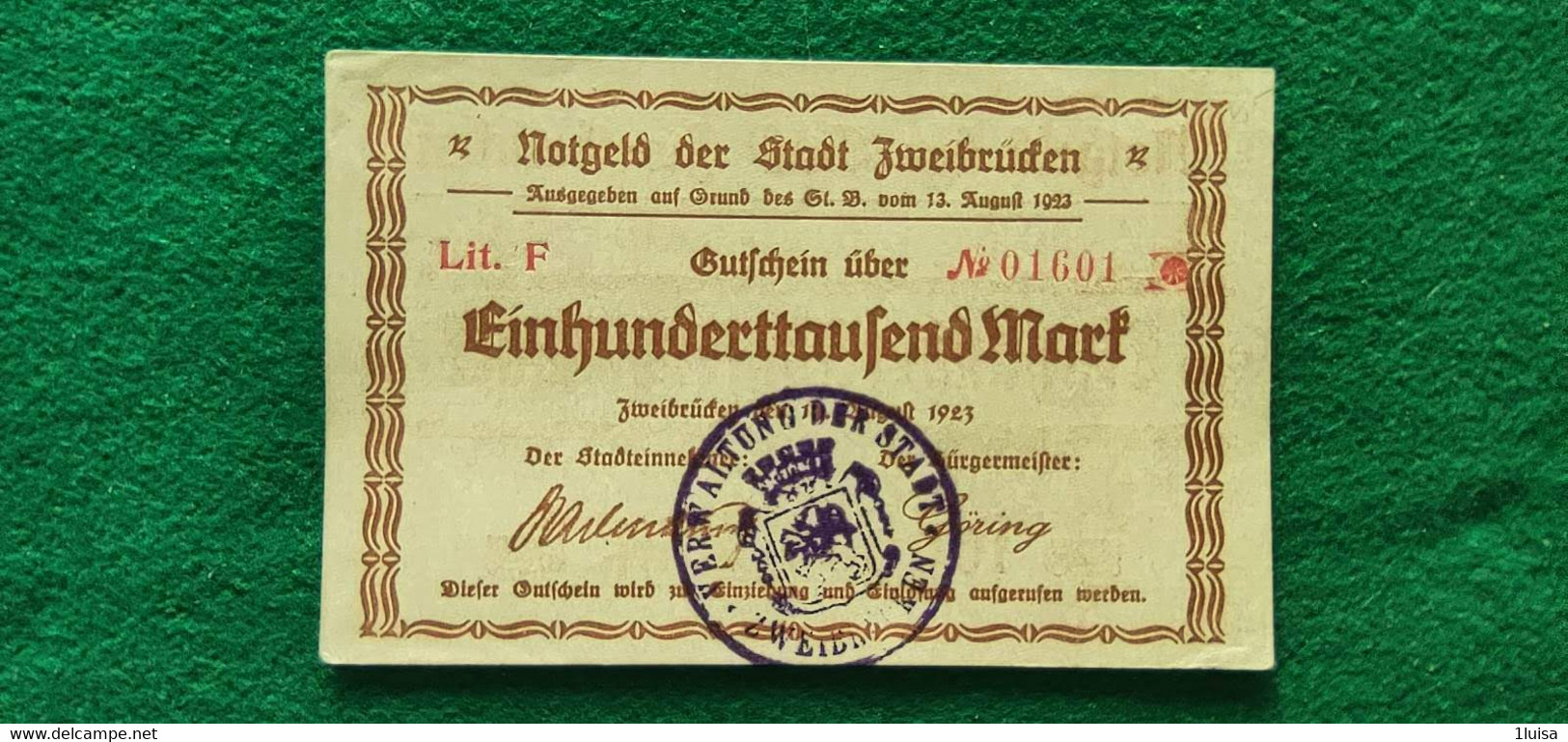 GERMANIA Zweibrücken 100000 MARK 1923 - Kiloware - Banknoten