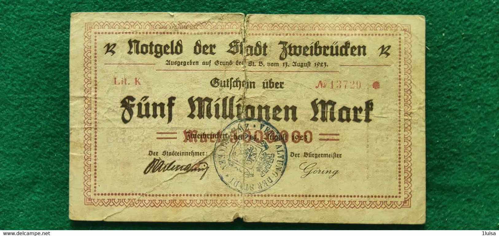 GERMANIA Zweibrücken 5 Milioni  MARK 1923 - Kiloware - Banknoten