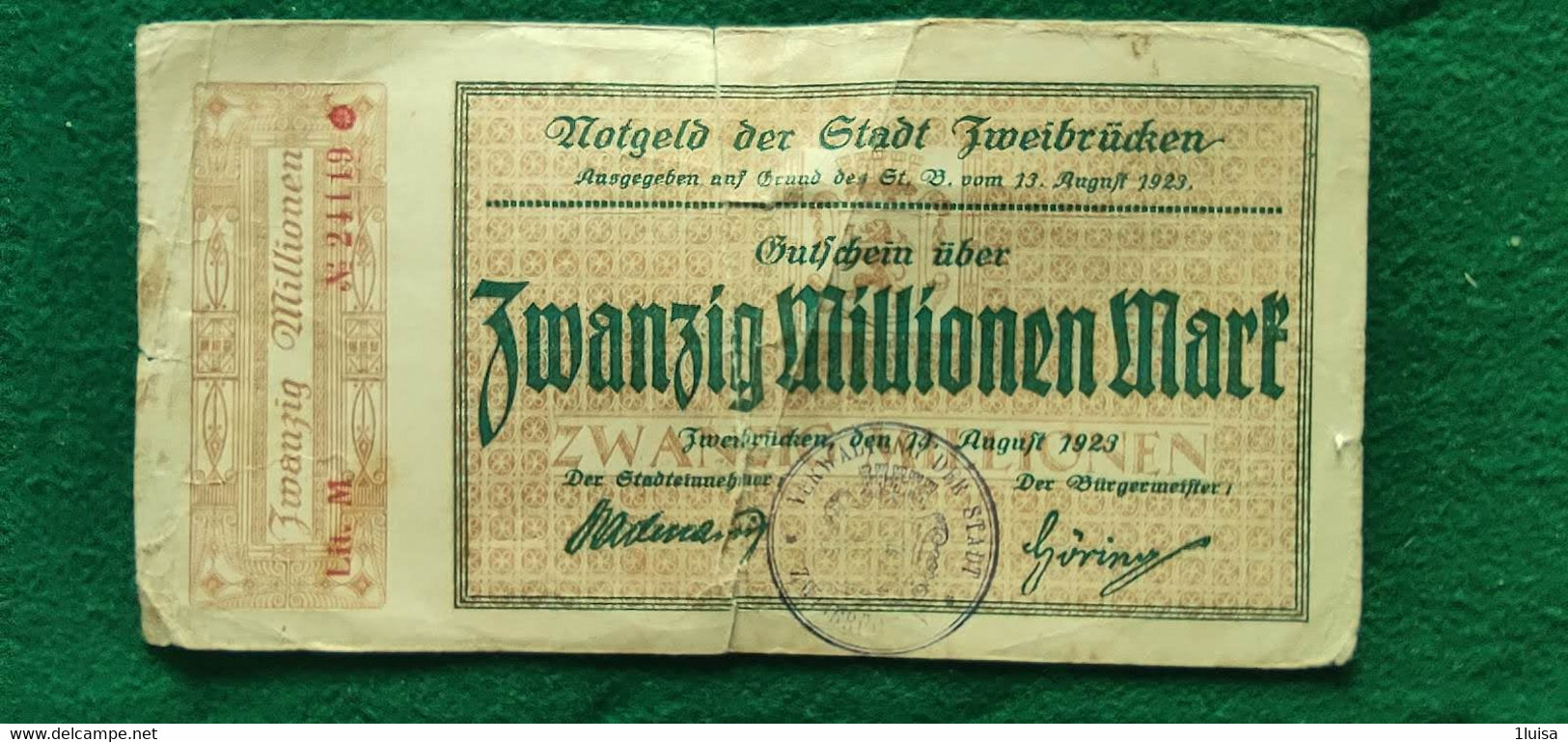 GERMANIA Zweibrücken 20 Milioni  MARK 1923 - Lots & Kiloware - Banknotes