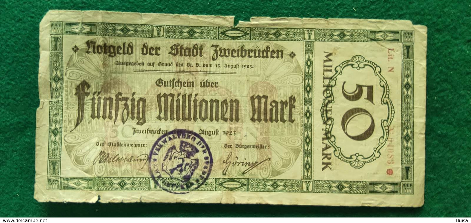 GERMANIA Zweibrücken 50 Milioni  MARK 1923 - Lots & Kiloware - Banknotes