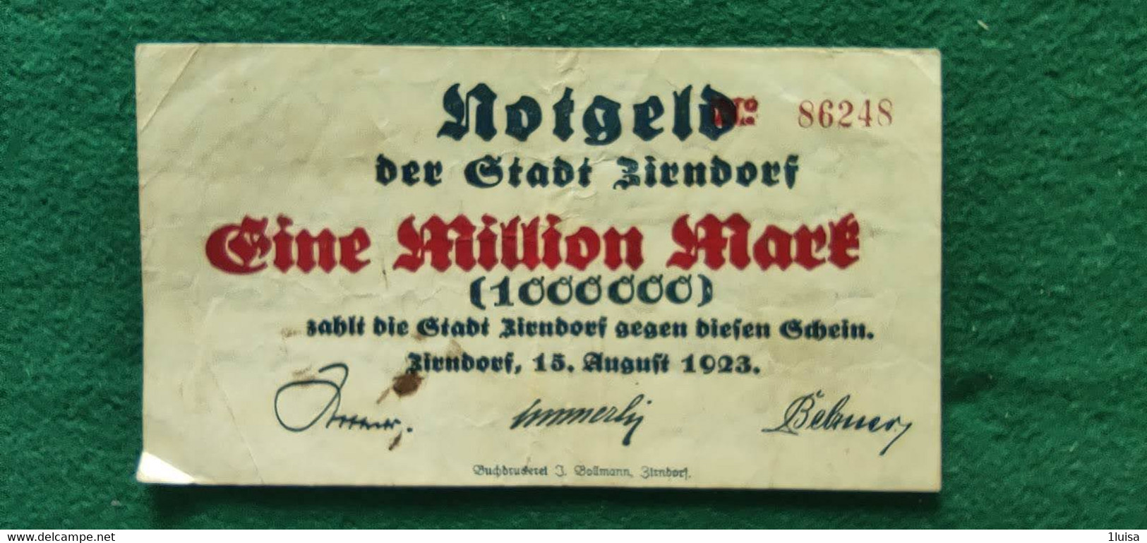 GERMANIA Zirndorf  1 Milione MARK 1923 - Vrac - Billets