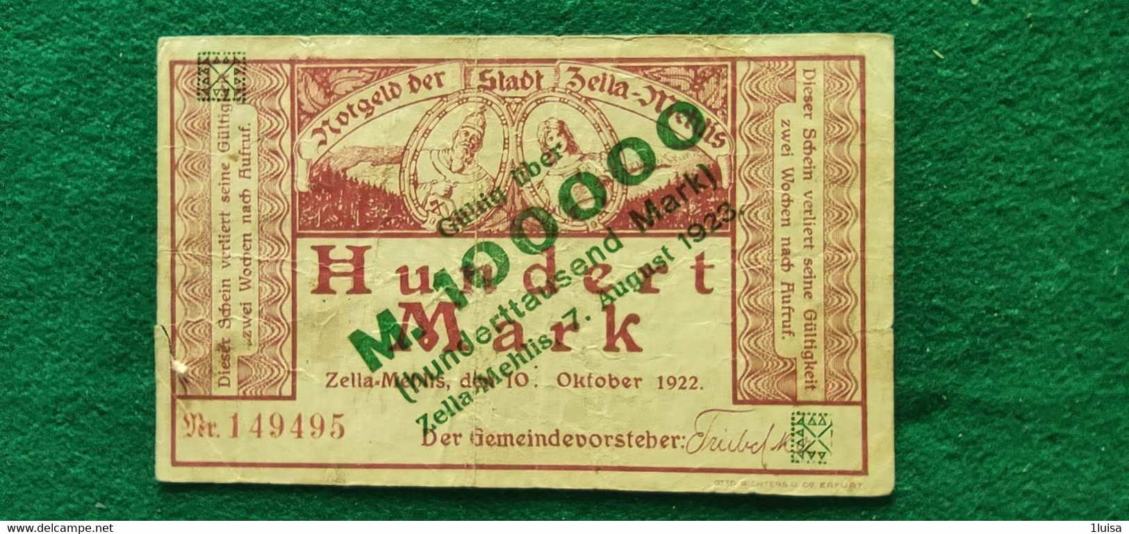 GERMANIA Zella 100000  MARK 1923 - Alla Rinfusa - Banconote