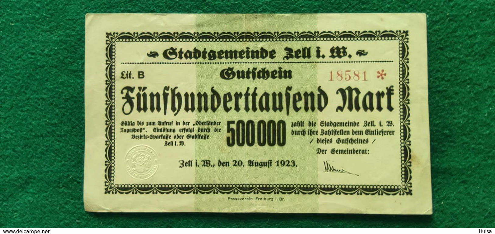 GERMANIA Zell 500000 MARK 1923 - Lots & Kiloware - Banknotes