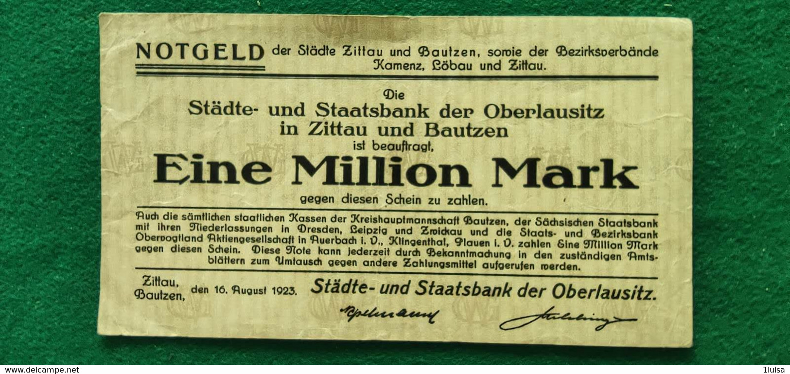 GERMANIA Zittau 1 Milione MARK 1923 - Lots & Kiloware - Banknotes