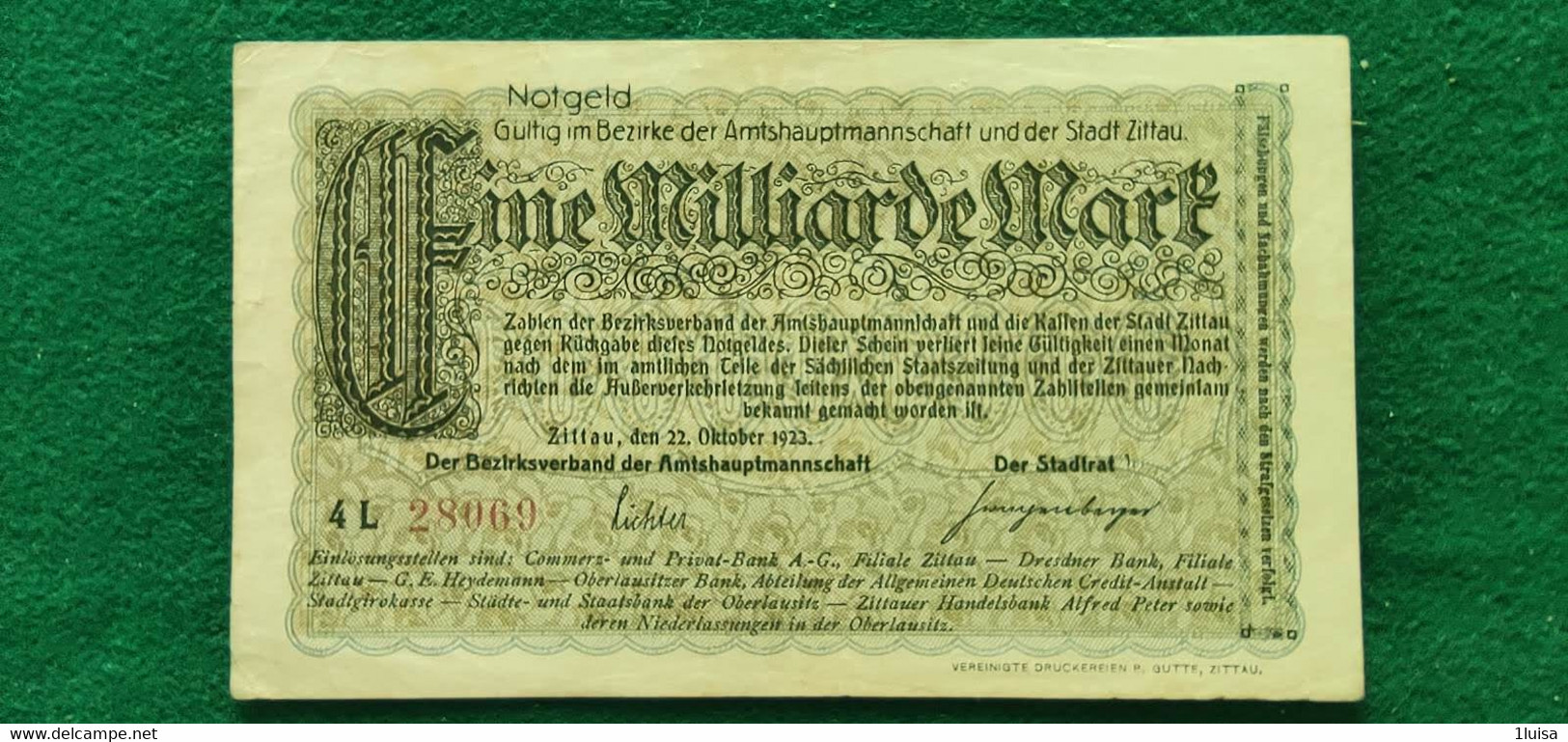 GERMANIA Zittau 1 Miliardo MARK 1923 - Vrac - Billets