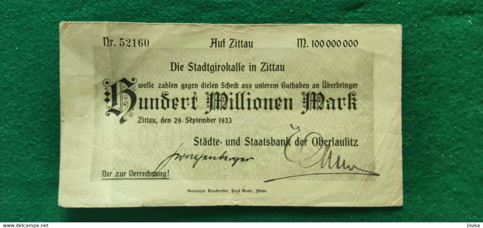 GERMANIA Zittau 100 Milioni MARK 1923 - Vrac - Billets