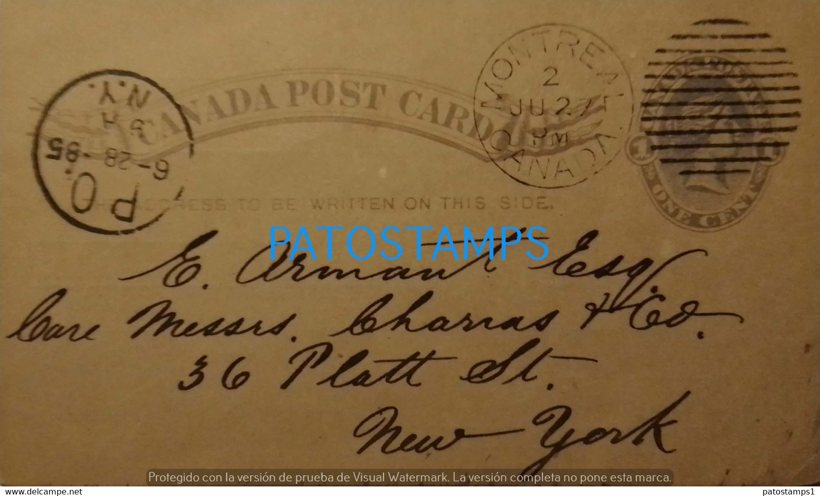 191881 CANADA MONTREAL CANCEL YEAR 1885 CIRCULATED TO US POSTAL STATIONERY POSTCARD - Andere & Zonder Classificatie