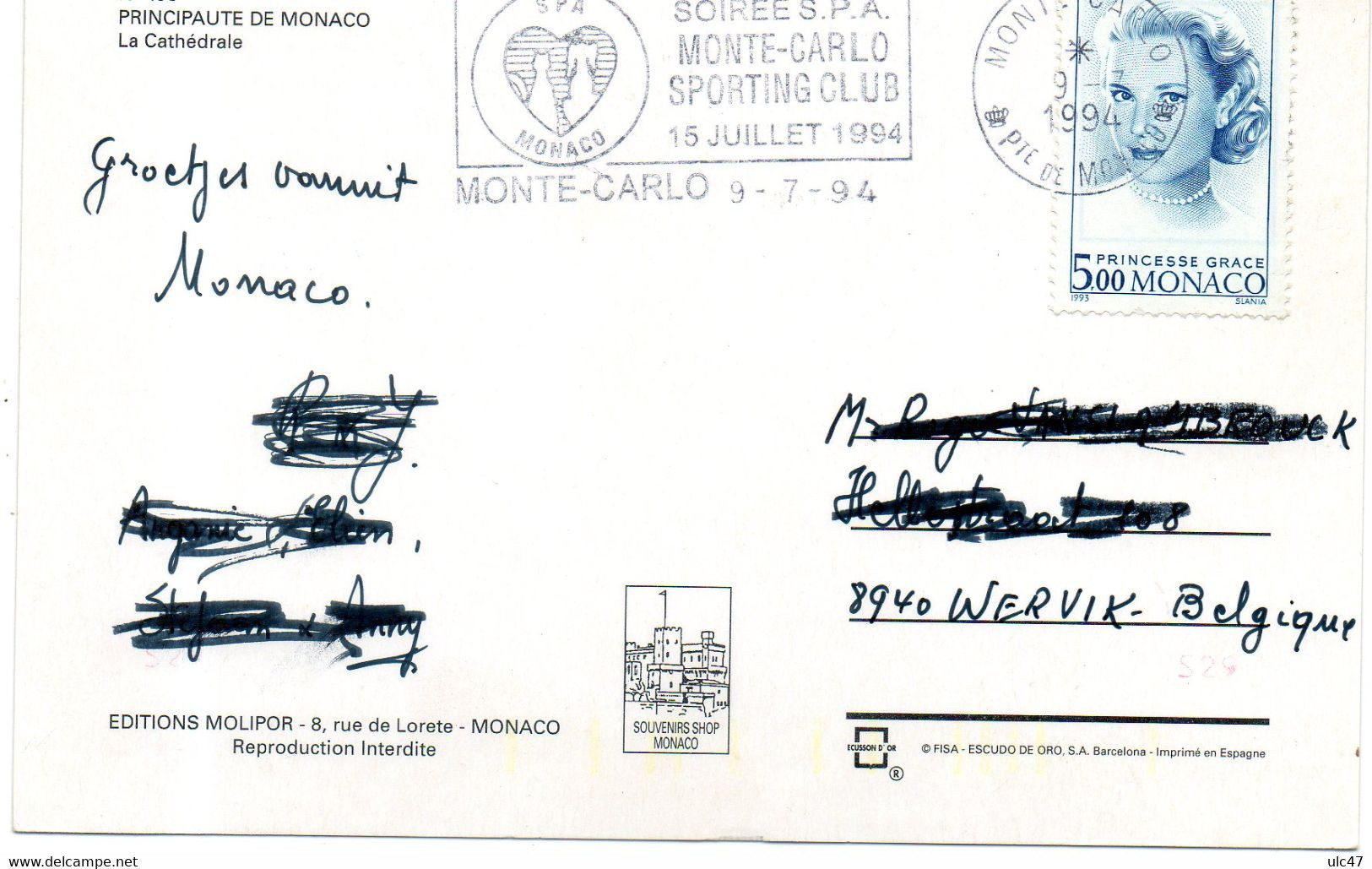 - PRINCIPAUTE DE MONACO. - La Cathédrale. - Flamme Et Timbre (Princesse GRACE.) - Scan Verso - - Kathedraal Van Onze-Lieve-Vrouw Onbevlekt Ontvangen