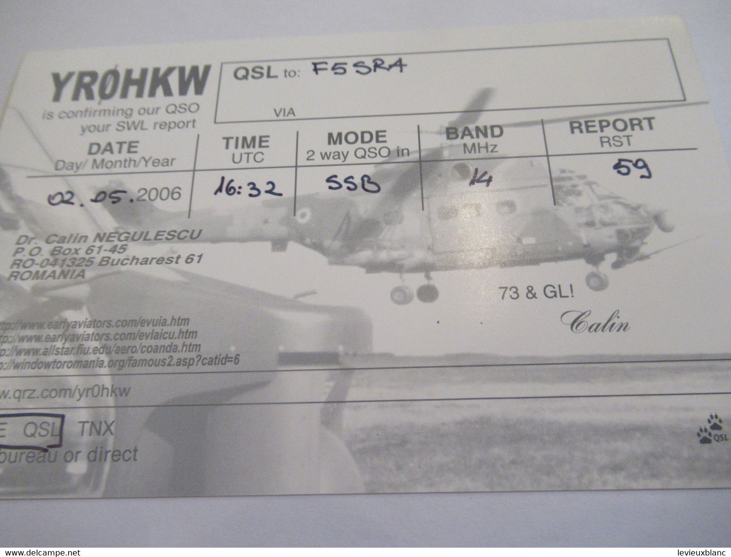 Carte  Radio Amateur Ancienne/ QSL/ROUMANIE/100 Years Of Aeronautics In ROMANIA/ 2006      CRA14 - Rumänien