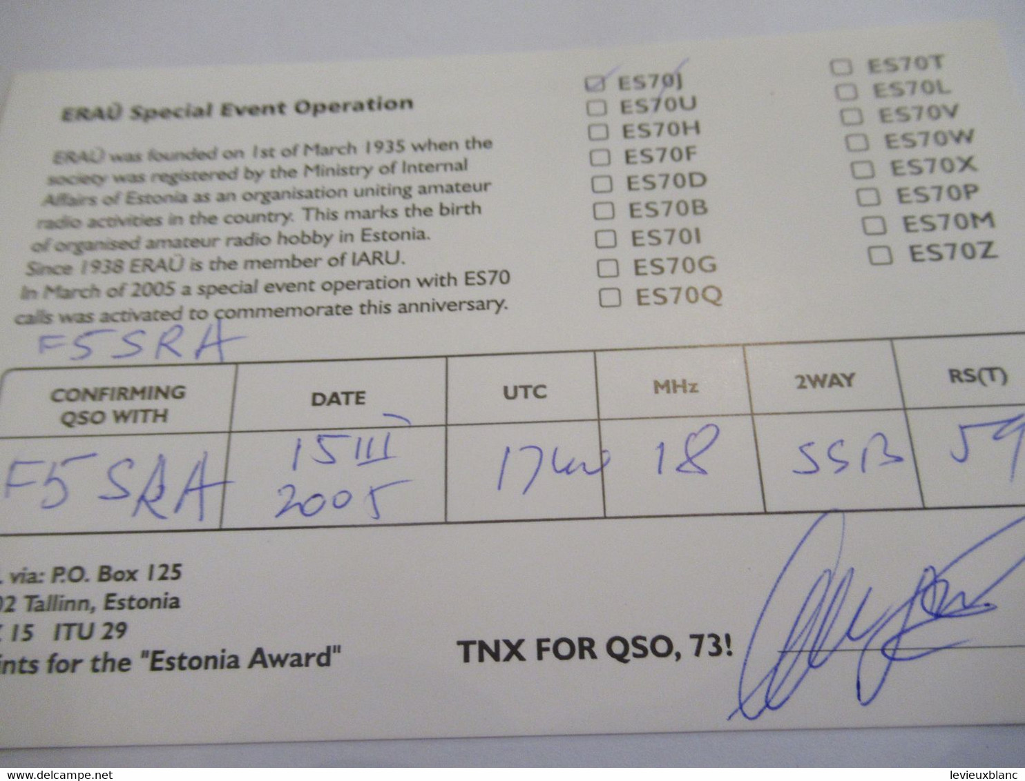 Carte  Radio Amateur Ancienne/ QSL/ESTONIE/Estonian Radio Amateurs Union / 70 Anniversary/ 2005     CRA17 - Estland