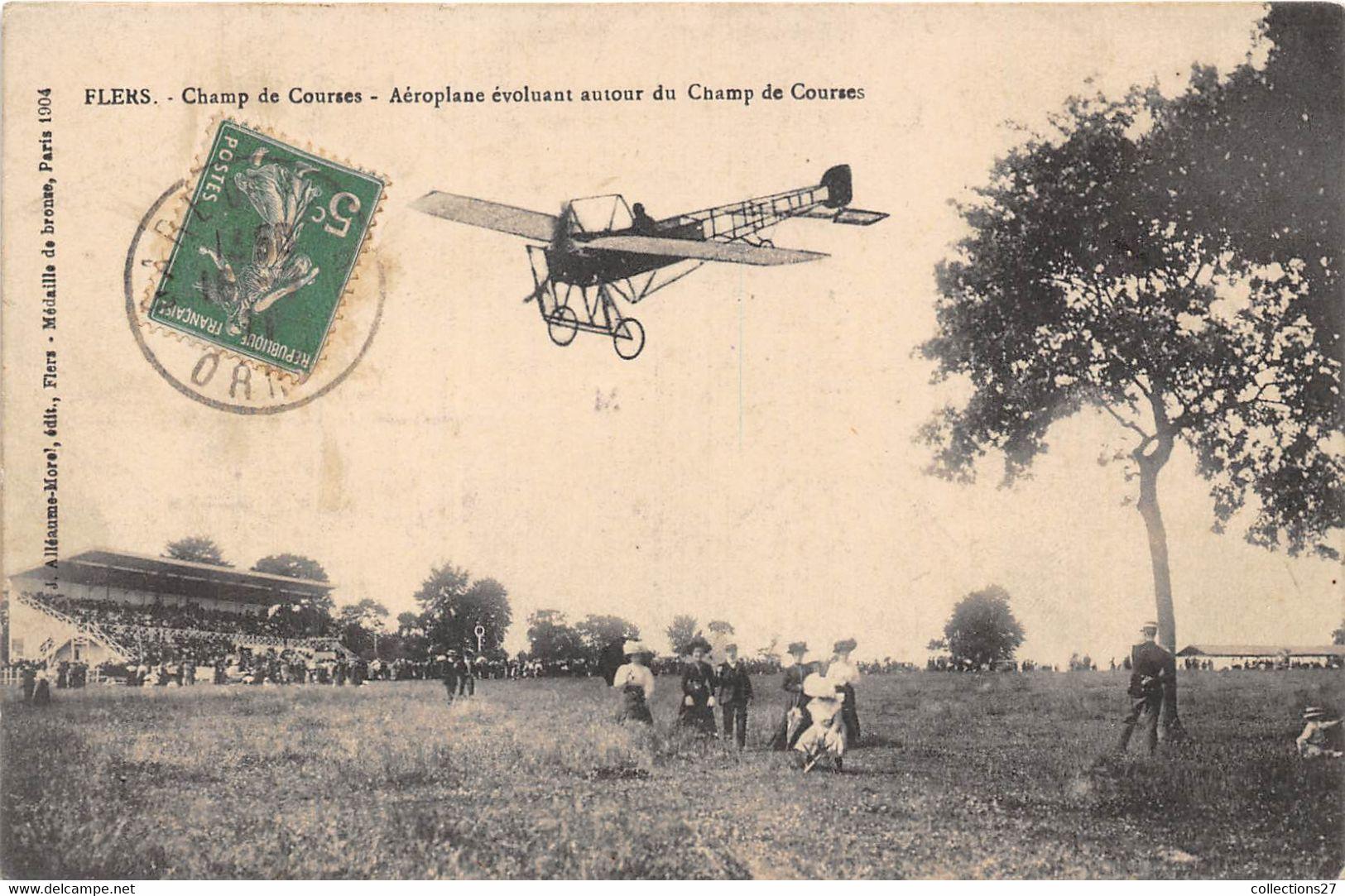 61-FLERS- CHAMP DE COURSES , AEROPLANE EVOLUANT AUTOUR DU CHAMP DE COURSES - Flers