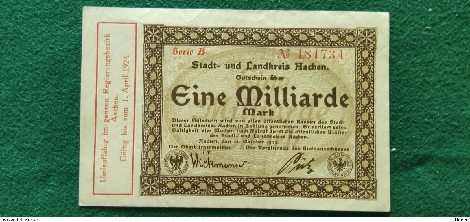 GERMANIA Aachen 1 Miliardo MARK 1923 - Lots & Kiloware - Banknotes