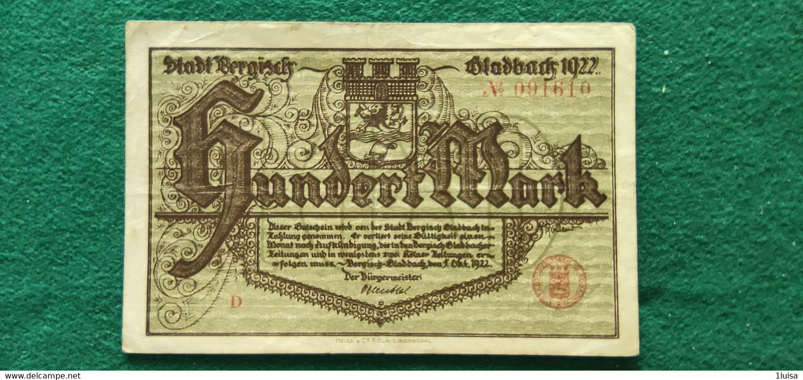 GERMANIA Bergisch 100 MARK 1922 - Kiloware - Banknoten