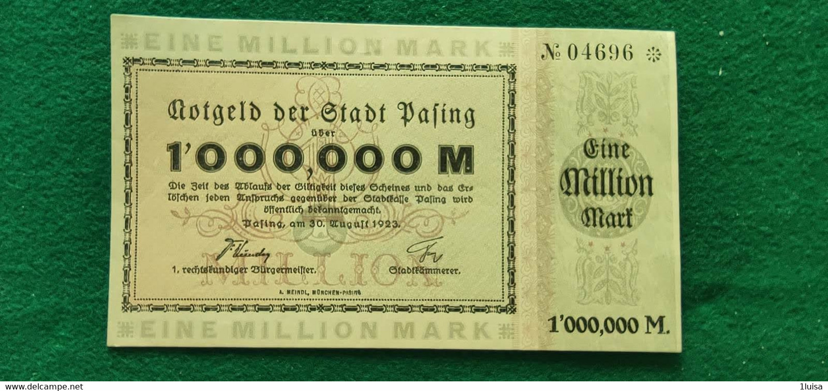 GERMANIA Pasing 1 Milione MARK 1923 - Mezclas - Billetes