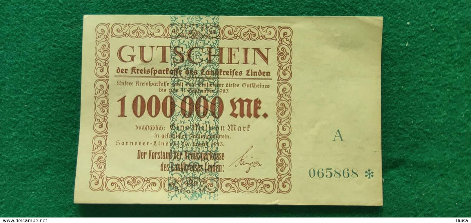 GERMANIA Hannover 1 Milione MARK 1923 - Vrac - Billets