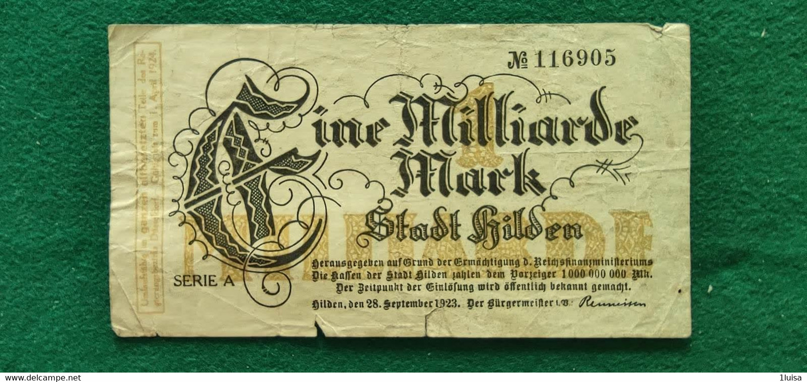 GERMANIA Hilden 1 Miliardo MARK 1923 - Vrac - Billets