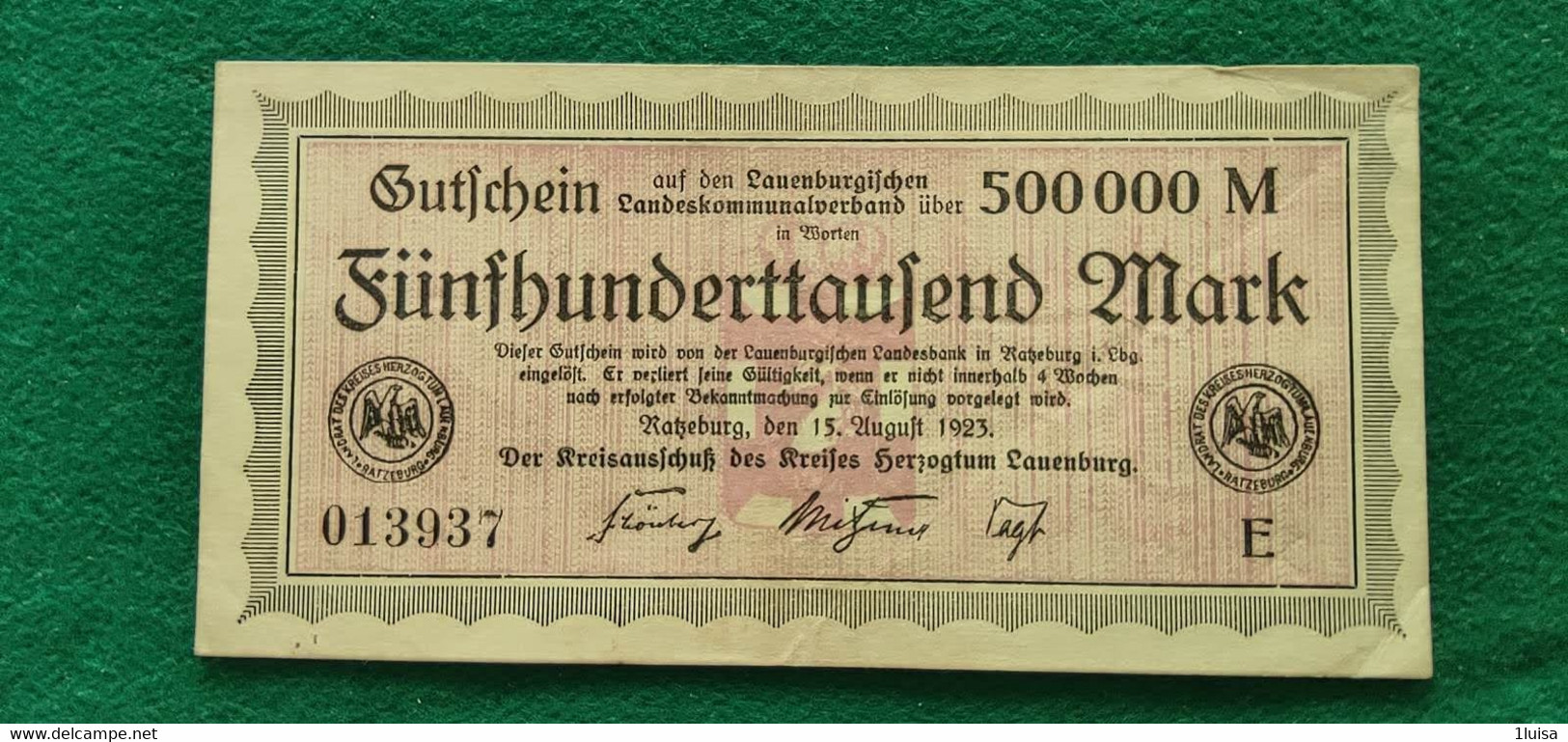 GERMANIA  Ratzeburg 500000 MARK 1923 - Lots & Kiloware - Banknotes