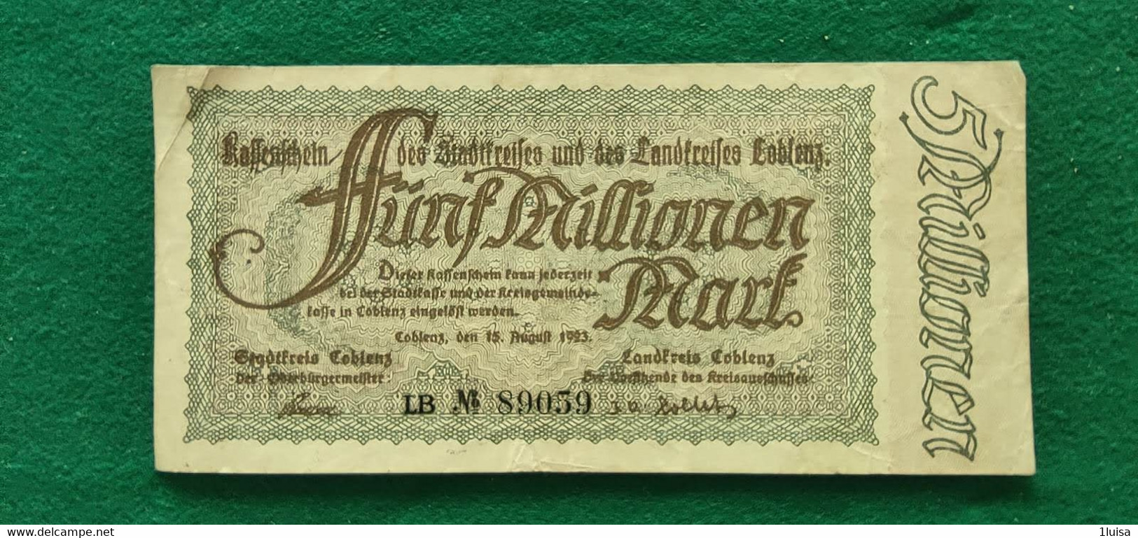 GERMANIA  Koblenz 5 Milioni MARK 1923 - Lots & Kiloware - Banknotes