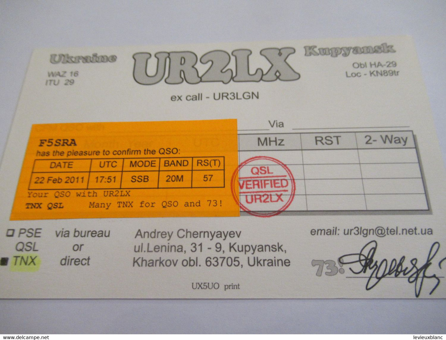 Carte  Radio Amateur Ancienne/ QSL/UKRAINE/ KHARKOV/2011   CRA22 - Ukraine