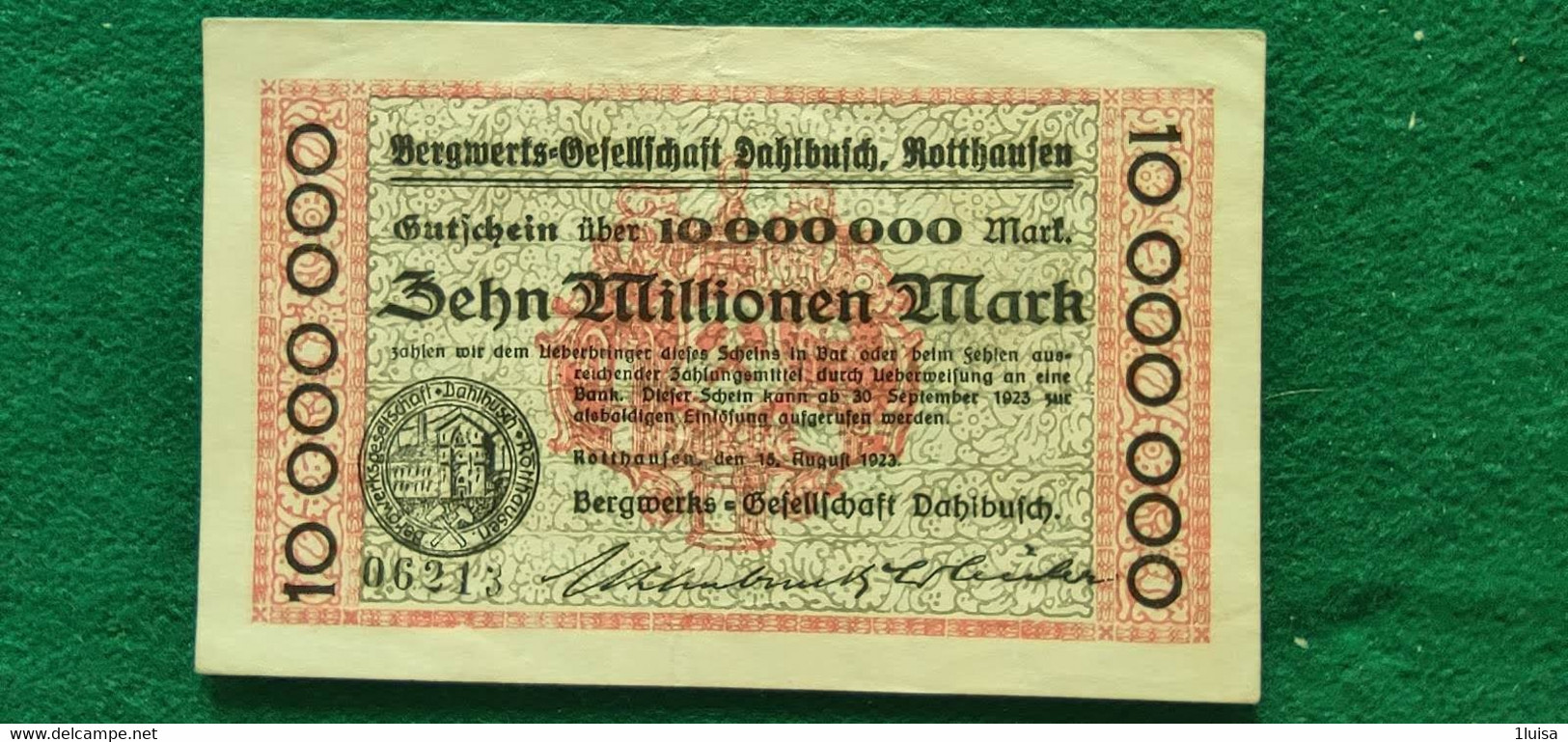 GERMANIA Bergwerks 10 Milioni  MARK 1923 - Lots & Kiloware - Banknotes