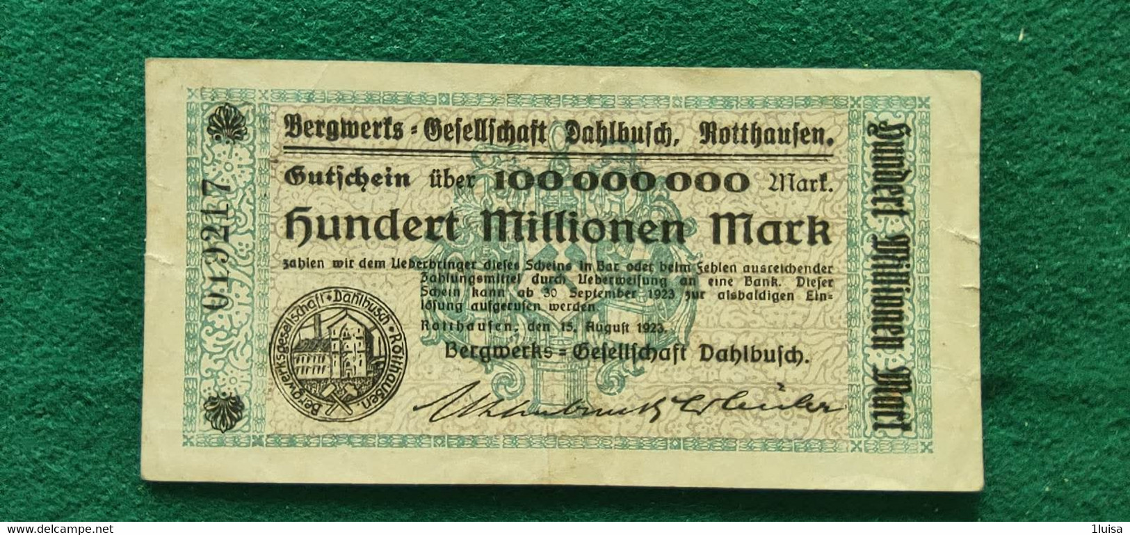 GERMANIA Bergwerks 100 Milioni  MARK 1923 - Mezclas - Billetes