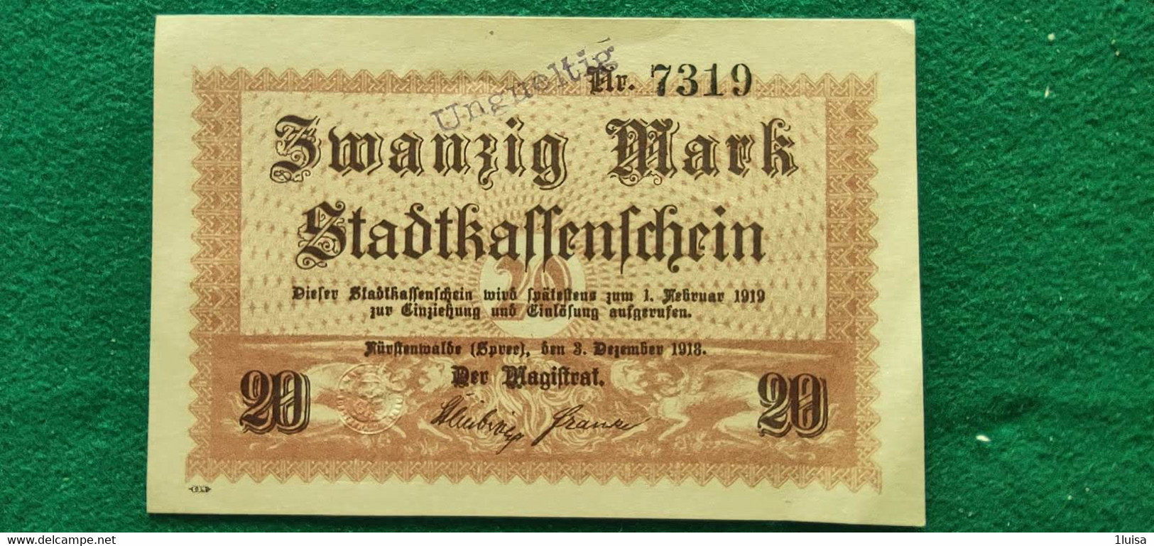 GERMANIA  FURSTENWALDE 20  MARK 1919 - Mezclas - Billetes