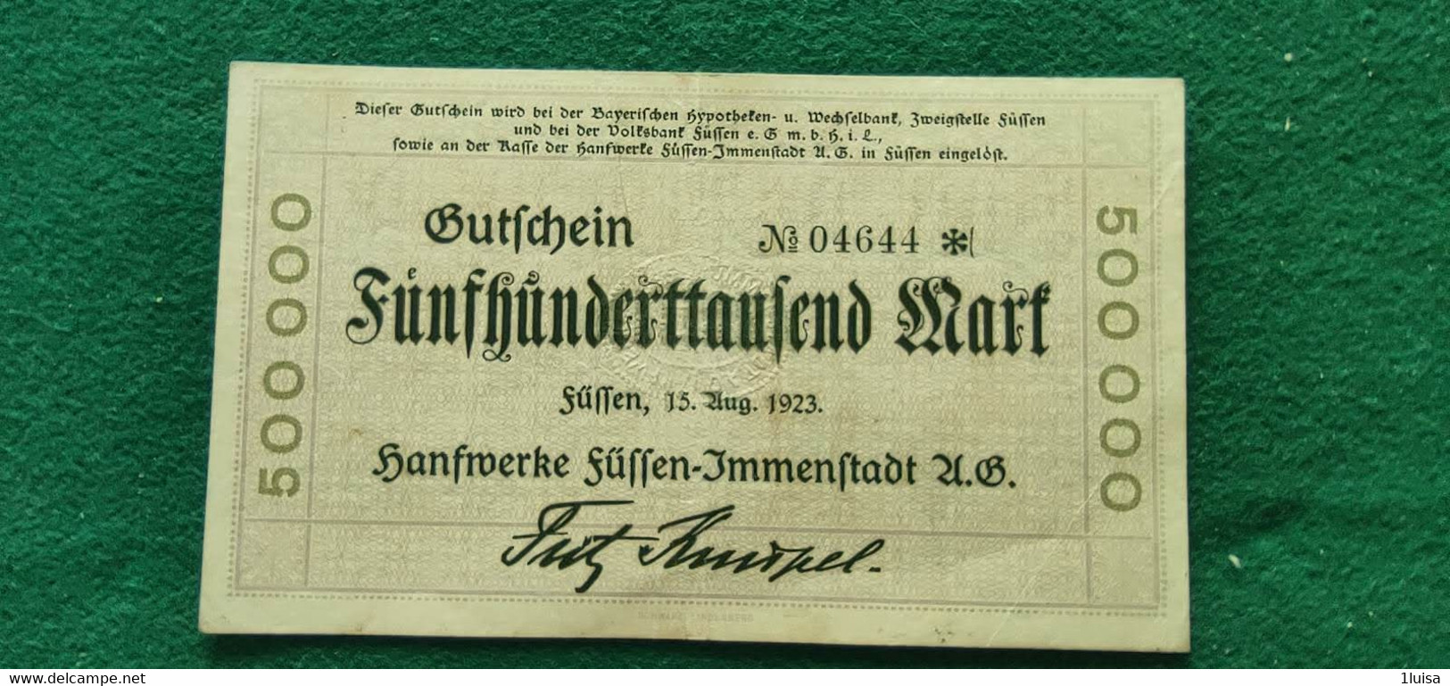 GERMANIA  Fussen 500000  MARK 1923 - Mezclas - Billetes