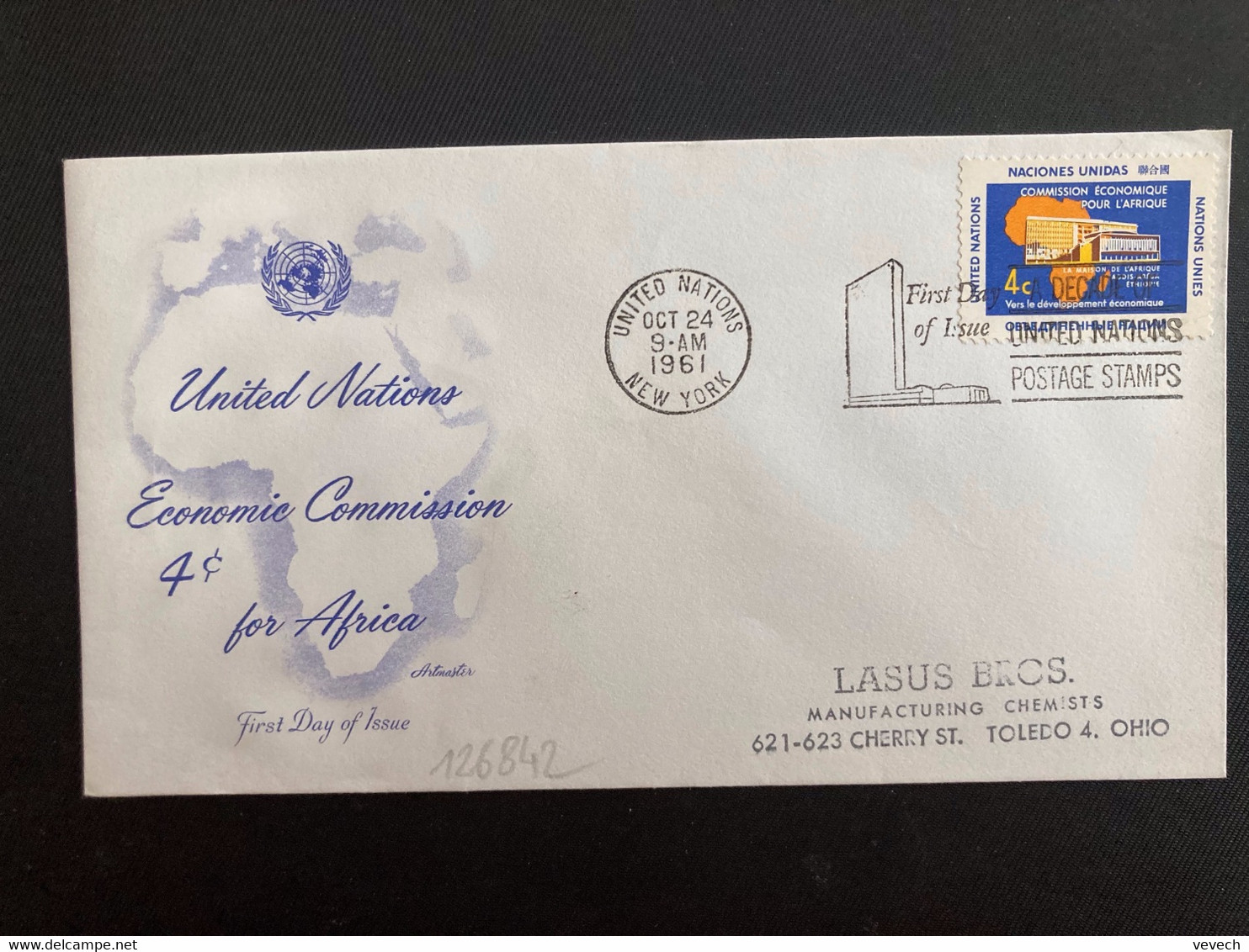 LETTRE TP COMMISSION ECONOMIQUE POUR L'AFRIQUE 4c OBL.MEC. OCT 24 1961 UNITED NATIONS NEW YORK - Covers & Documents