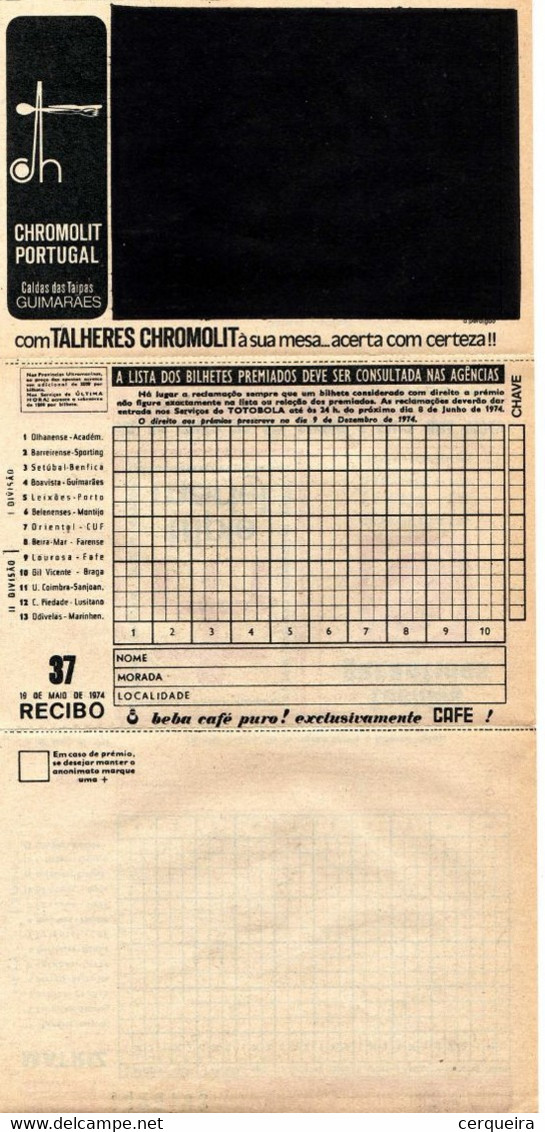 Totobola  -Portugal-19 De Maio De 1974 - Biglietti Della Lotteria