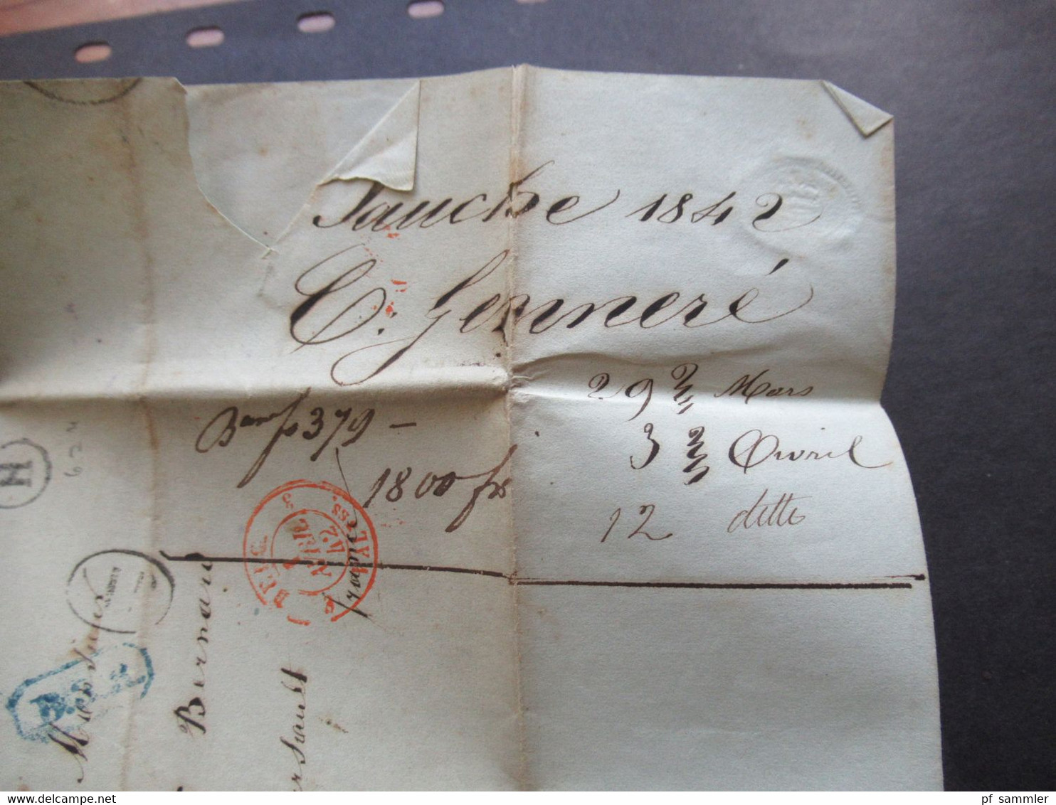 Belgien 1842 Faltbrief mit Inhalt roter Stempel K2 Jodoigne u. Belg. 3 VALnes / blauer Ra1 B3R und weitere Stempel!!