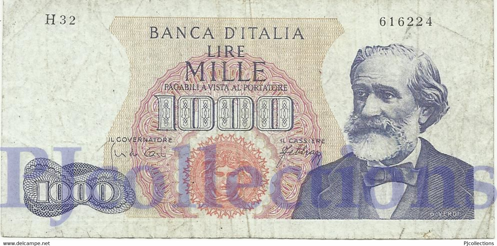 ITALIA - ITALY 1000 LIRE 1965 PICK 96d F/VF - 500 Liras