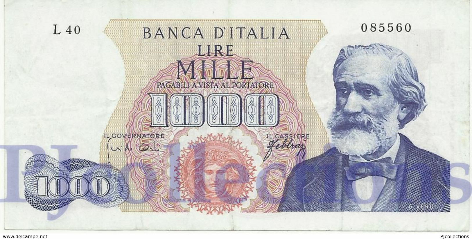 ITALY 1000 LIRE 1966 PICK 96d VF+ - 1.000 Lire
