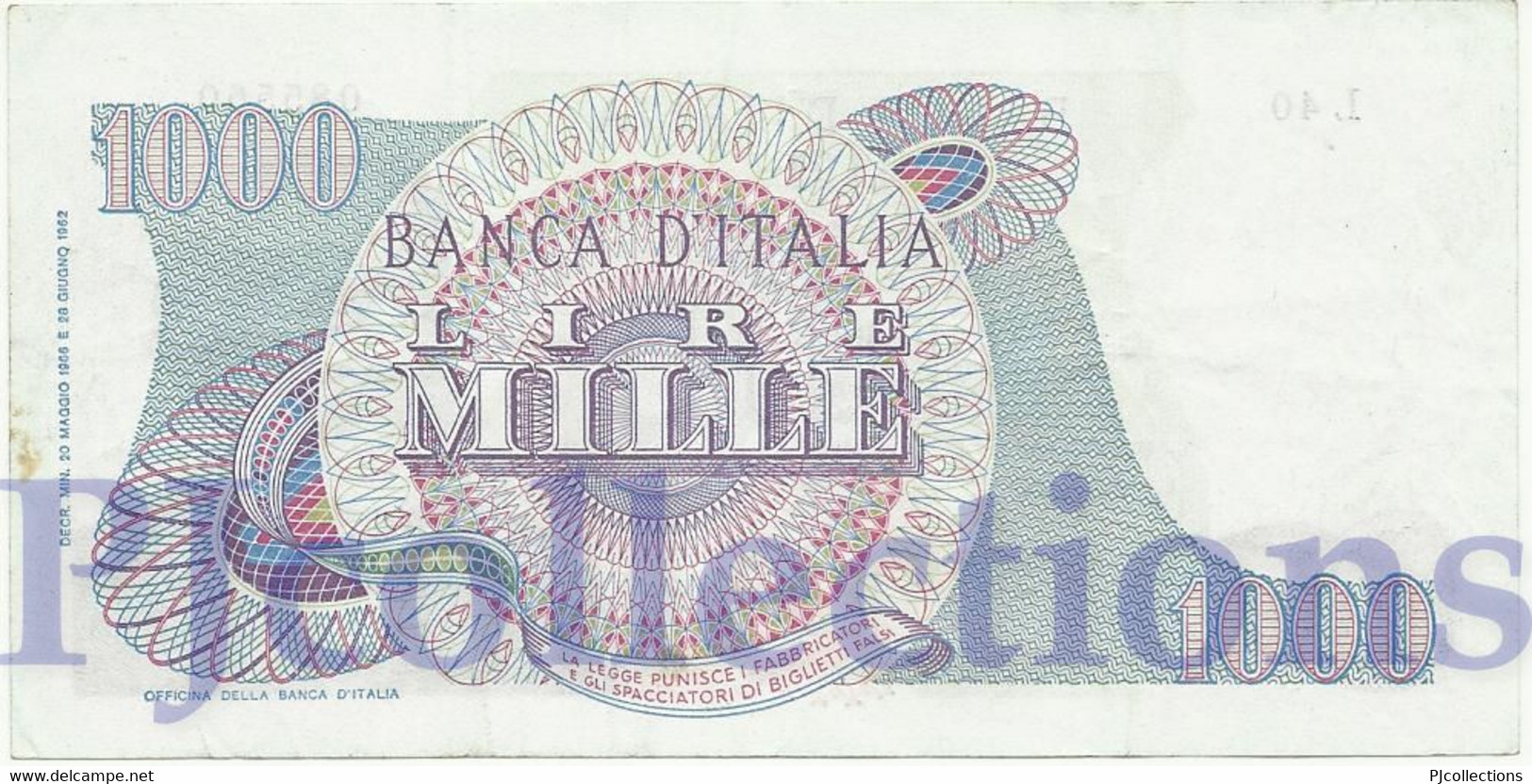 ITALY 1000 LIRE 1966 PICK 96d VF+ - 1000 Lire