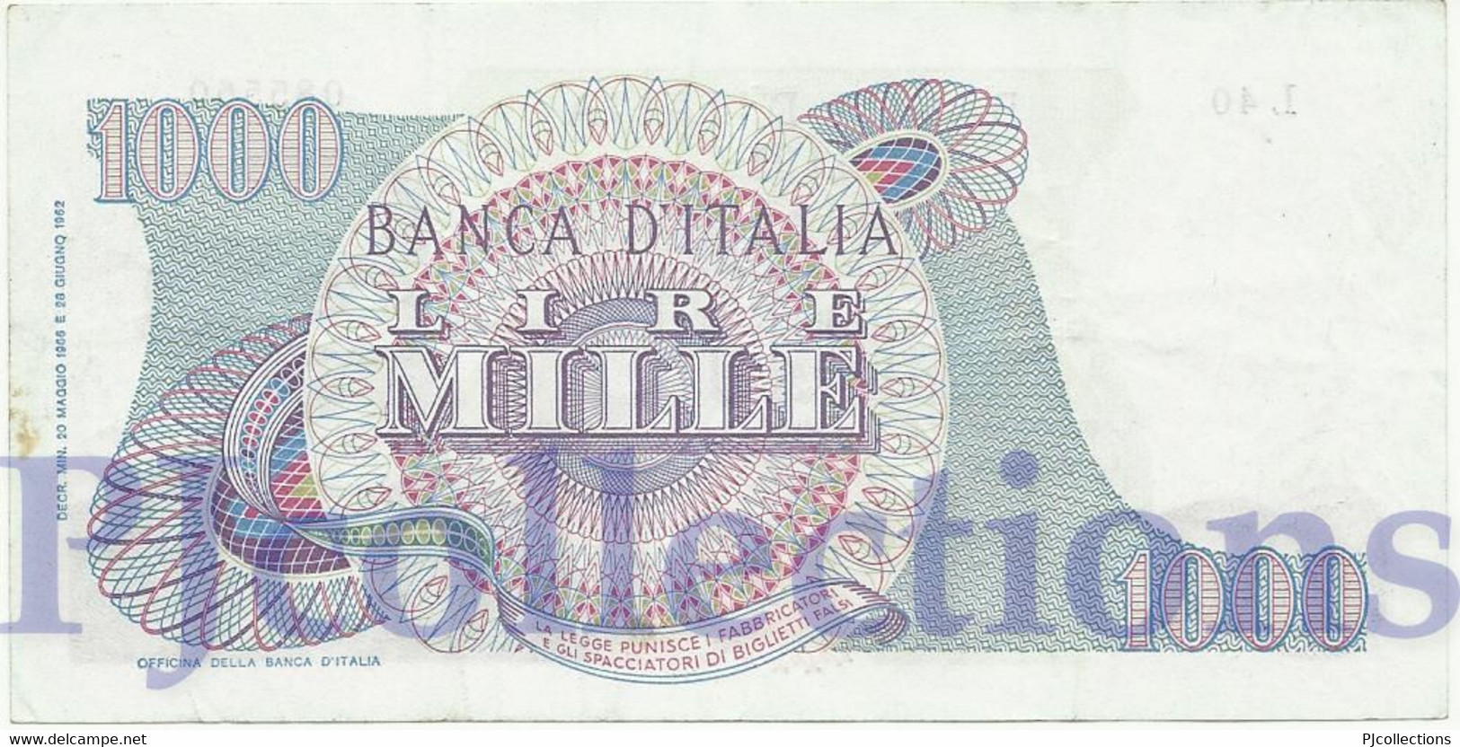 ITALY 1000 LIRE 1966 PICK 96d VF+ - 1000 Liras